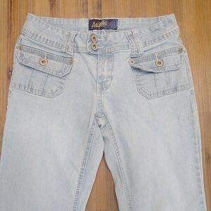 Vintage Angels Y2K Flare Light Wash Front Flap Pocket Jeans Juniors Size 5